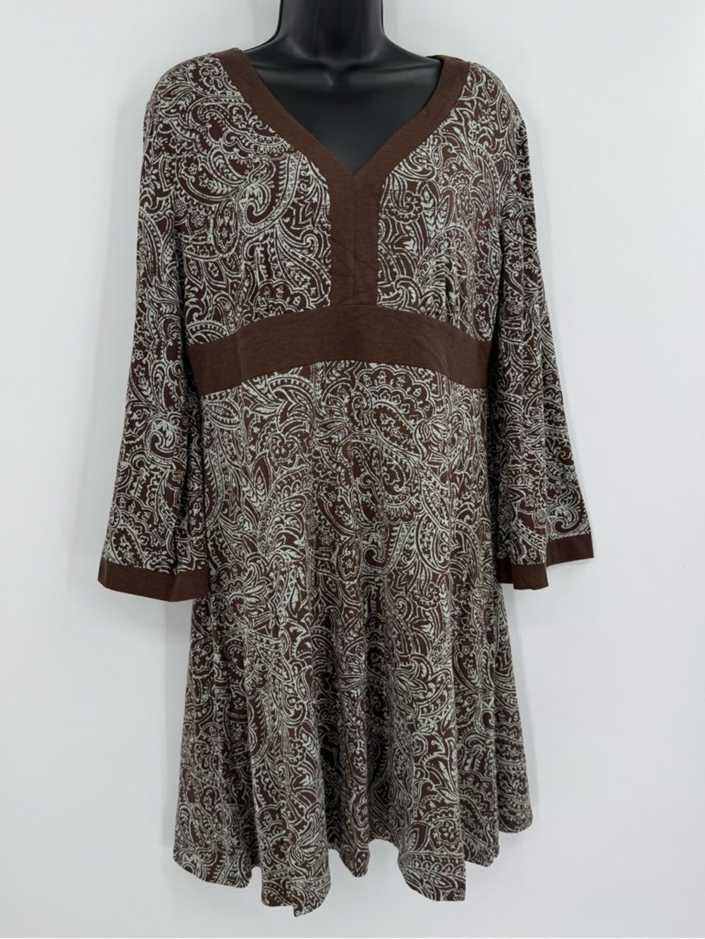 ✦ Sundance Paisley Print Flare Sleeve Modal Dress | Brown/Sage | Large